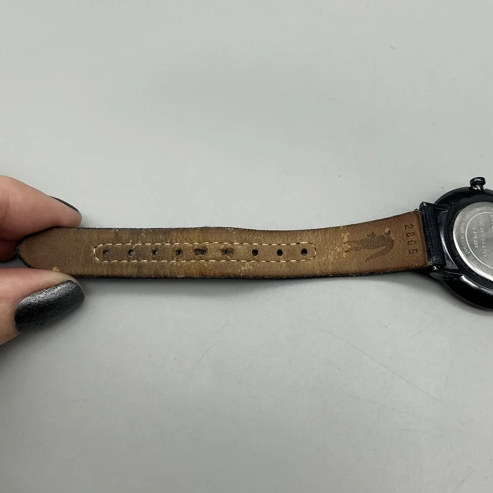 Lacoste Womens Watch 35mm Black Dial Leather Fabric 3 ATM New Battery